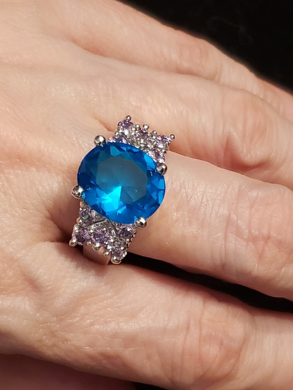 NEW Blue Topaz, Huge Oval, Stamped Sterling Ring, Several Carats Gorgeous-Sz 9.5